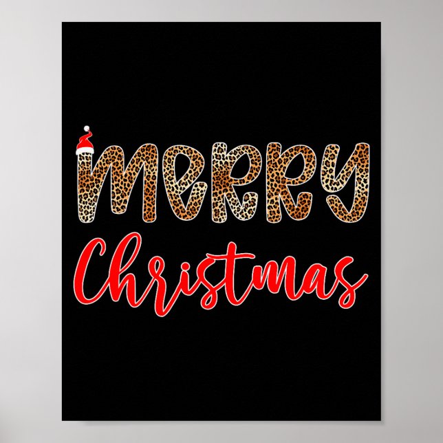 Merry Christmas Leopard Santa Hat Cheetah Print Xm (Front)