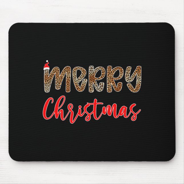 Merry Christmas Leopard Santa Hat Cheetah Print Xm Mouse Pad (Front)