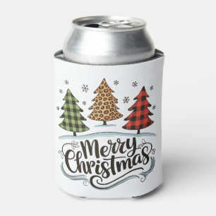 Merry Christmas Leopard Tree Red Buffalo Plaid Can Cooler