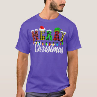 Merry Christmas Leopard Xmas Lights Plaid T-Shirt