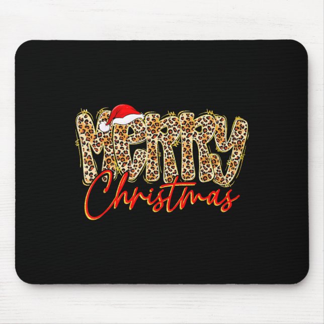 Merry Christmas Leopard Xmas Santa Holiday Family  Mouse Pad (Front)