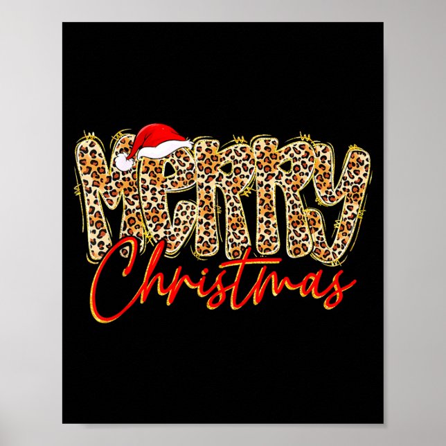 Merry Christmas Leopard Xmas Santa Holiday Family  Poster (Front)