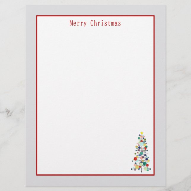 Merry Christmas Letter Mid Century Tree Ornaments Custom Letterhead (Front)