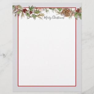 Merry Christmas Letter Nature Botanical Pinecones Custom Letterhead