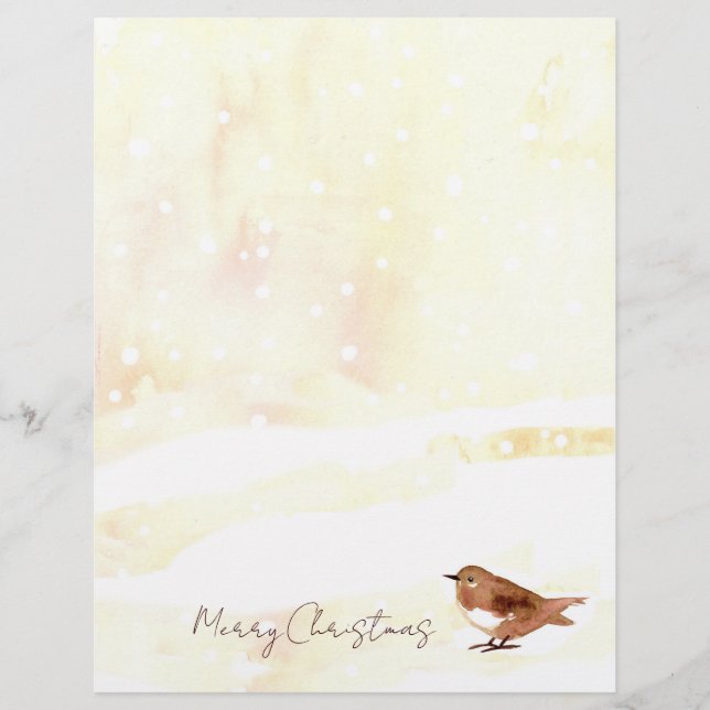Merry Christmas Letter Sparrow Snow Bird Custom Letterhead (Front)