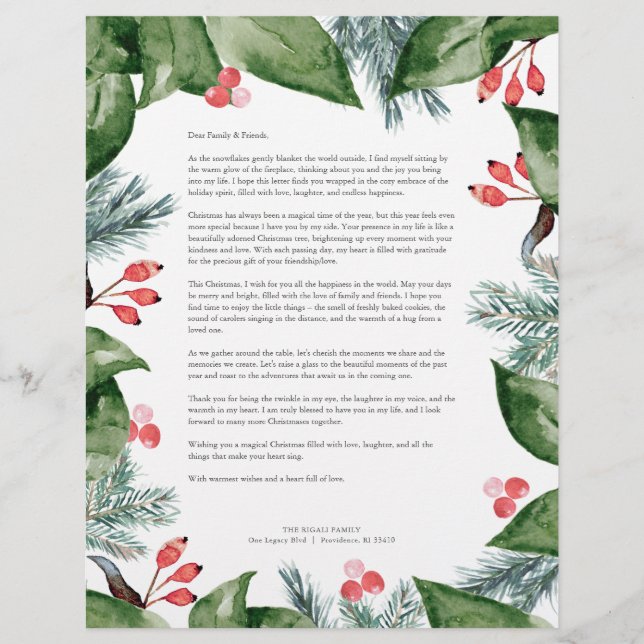 Merry Christmas Letter Template  Custom Letterhead (Front)
