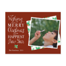 Merry Christmas Lettered Holiday Photo Postcard