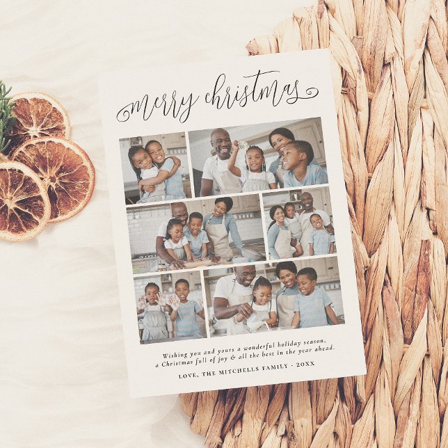 Merry Christmas Lettering 6 Photo Collage Holiday Card (Creator Uploaded)