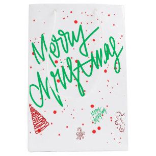 Merry Christmas Lettering and Gingerbread Holiday. Medium Gift Bag