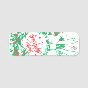 Merry Christmas Lettering and Gingerbread Holiday. Name Tag