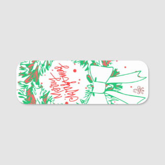 Merry Christmas Lettering and Gingerbread Holiday. Name Tag