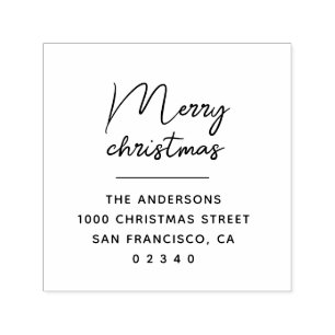 merry christmas lettering return address  self-inking stamp