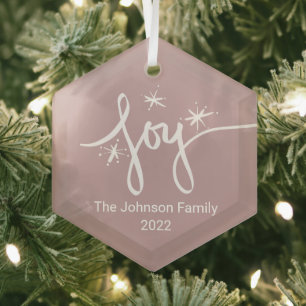 Merry Christmas Lettering Snowflakes Joy Glass Tree Decoration
