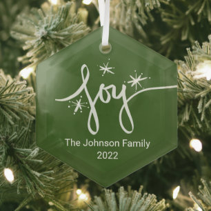 Merry Christmas Lettering Snowflakes Joy Glass Tree Decoration