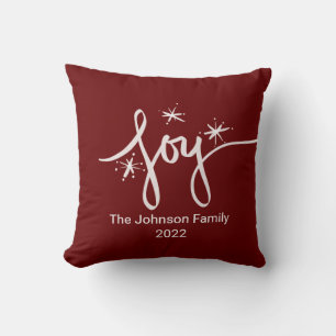 Merry Christmas Lettering  Snowflakes Joy Pink Cushion