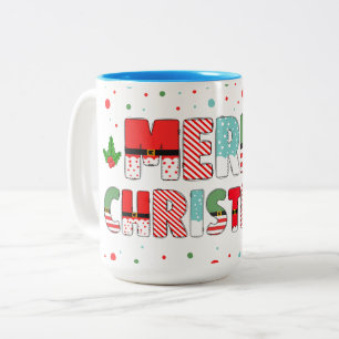Merry Christmas Letters in Holiday Colours Two-Tone Coffee Mug