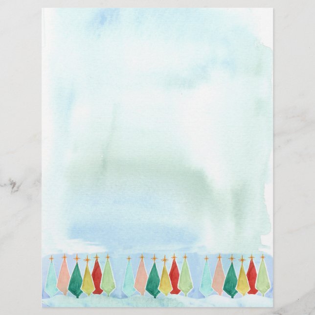 Merry Christmas Letters Mid Century Modern Trees Custom Letterhead (Front)