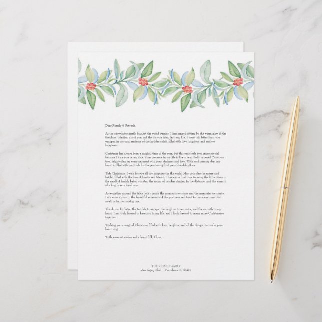 Merry Christmas Letters Template Custom Letterhead (Front/Back In Situ)