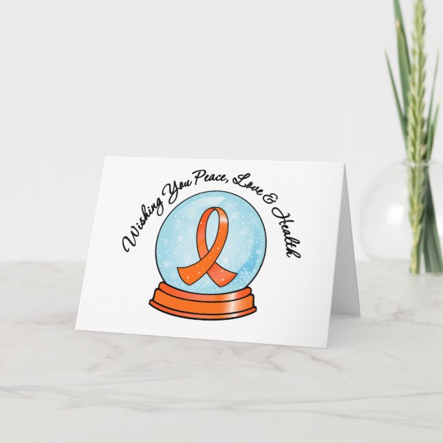 Merry Christmas Leukaemia Ribbon Snowglobe Holiday Card (Front)