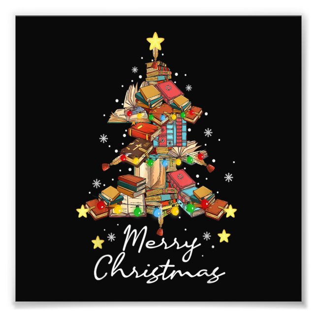 Merry Christmas Library Tree Book Reading Lover Li Photo Print (Front)
