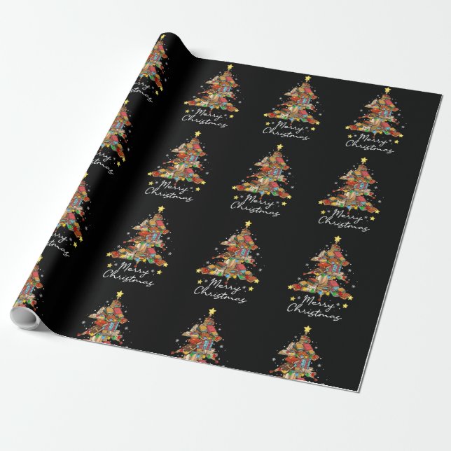 Merry Christmas Library Tree Book Reading Lover Li Wrapping Paper (Unrolled)
