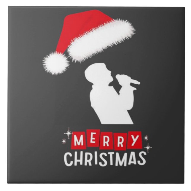 Merry Christmas Library Tree Ceramic Tile (Front)