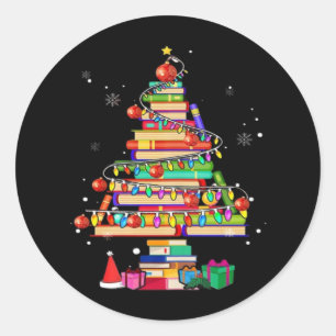 Merry Christmas Library Tree Classic Round Sticker