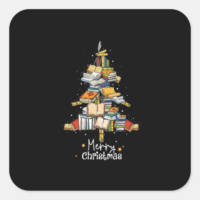 Merry Christmas Library Tree Cute Book Lover Libra Square Sticker (Front)