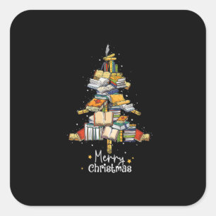 Merry Christmas Library Tree Cute Book Lover Libra Square Sticker