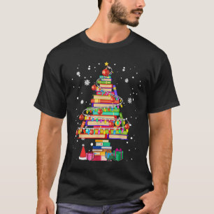 Merry Christmas Library Tree Cute Book Lover Libra T-Shirt
