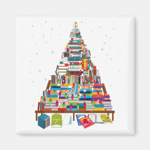 Merry Christmas Library Tree Gift For Book Lover Magnet