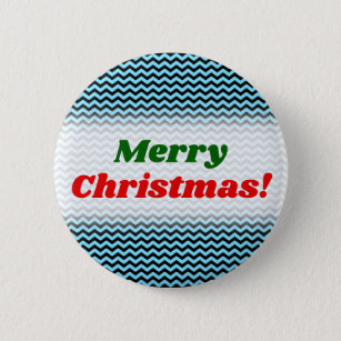 Merry Christmas! + Light Blue & Black Wave Pattern 6 Cm Round Badge