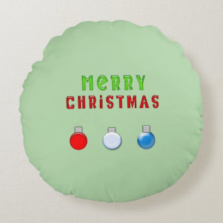 Merry Christmas light green Round Cushion
