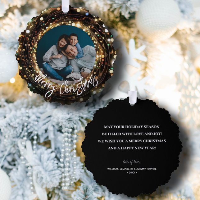 Merry Christmas Light Strands Photo Tree Decoration Card (Creator Uploaded)