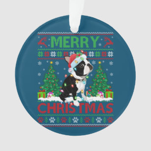 Merry Christmas Lighting Ugly Boston Terrier Chris Ornament
