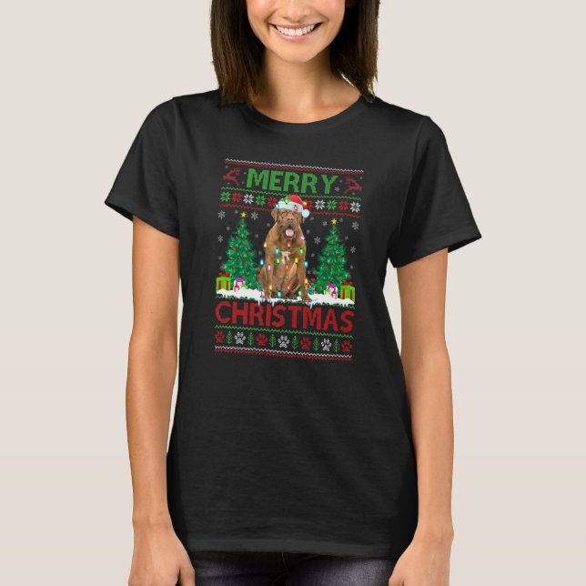 Merry Christmas Lighting Ugly Dogue De Bordeaux Ch T-Shirt (Front)