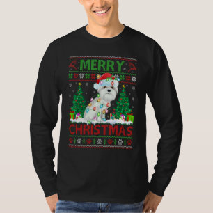 Merry Christmas Lighting Ugly Maltese Christmas T-Shirt