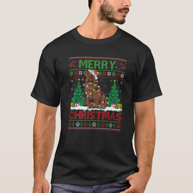 Merry Christmas Lighting Ugly Newfoundland Christm T-Shirt (Front)