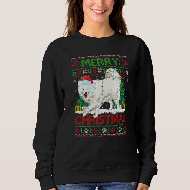Merry Christmas Lighting Ugly Samoyed Christmas Sweatshirt (Front)