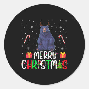 Merry Christmas Lights Bear Reindeer Hat Xmas Pjs Classic Round Sticker