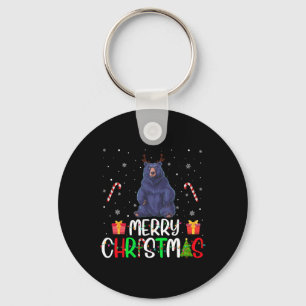 Merry Christmas Lights Bear Reindeer Hat Xmas Pjs Key Ring
