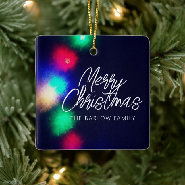 Merry Christmas Lights Ceramic Ornament (Tree)