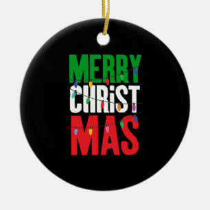 Merry Christmas Lights Ceramic Ornament