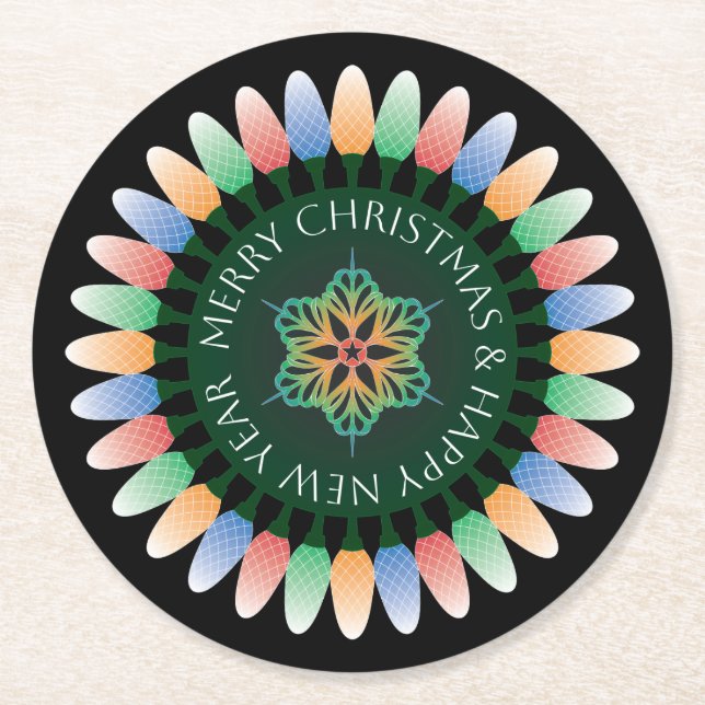 Merry Christmas Lights Coasters (Front)