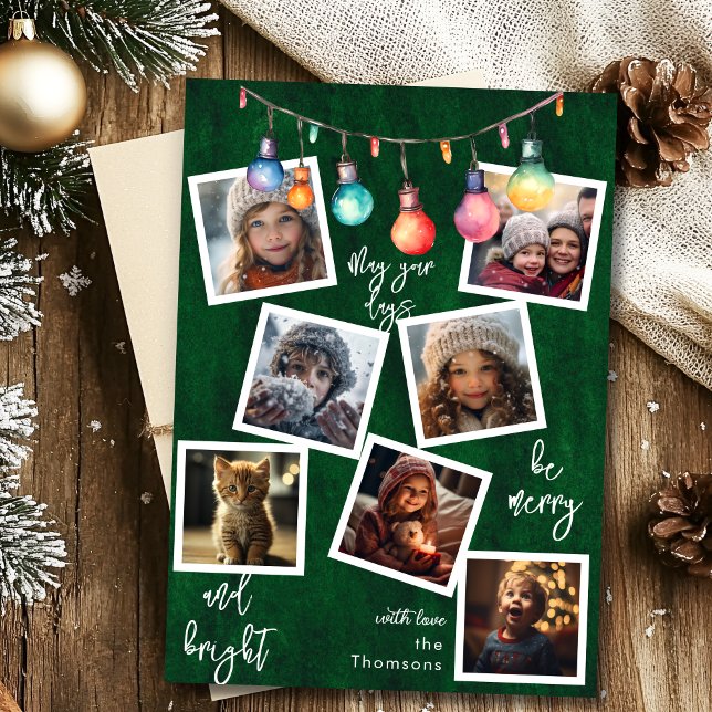 Merry Christmas lights custom multi photo card (Creator Uploaded)