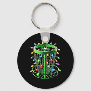 Merry Christmas Lights Disc Golf Basket Golfer Xma Key Ring