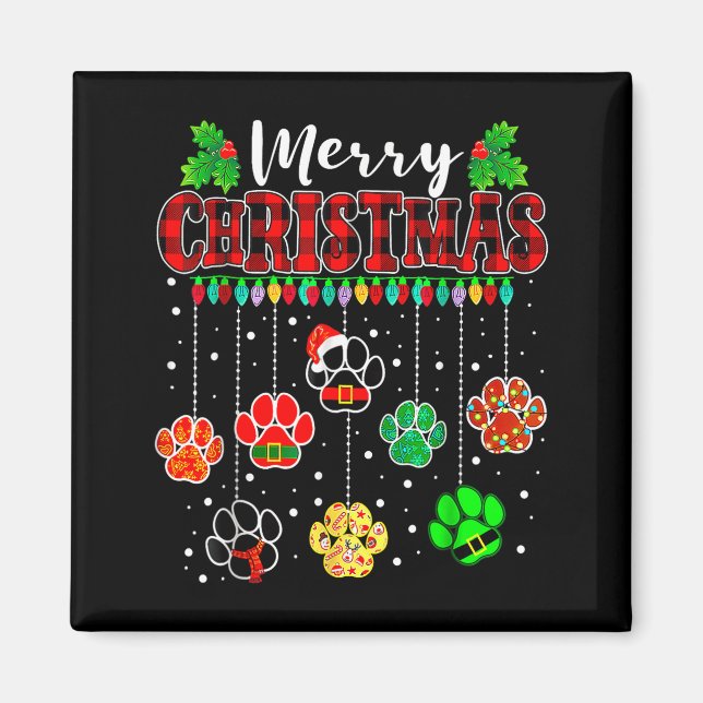 Merry Christmas Lights Dog Paw Xmas  Magnet (Front)