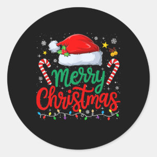 Merry Christmas Lights Family Santa Hat Xmas Men W Classic Round Sticker