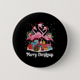 Merry Christmas Lights Flamingo Santa Hat Snow Xma 6 Cm Round Badge