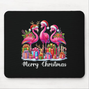 Merry Christmas Lights Flamingo Santa Hat Snow Xma Mouse Pad